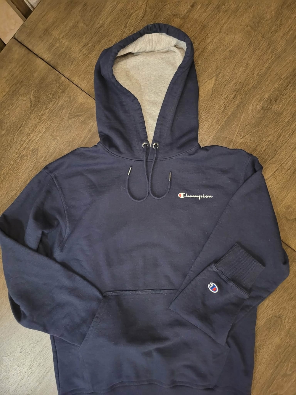 Champion Navy Pullover Hoodie with Script Logo